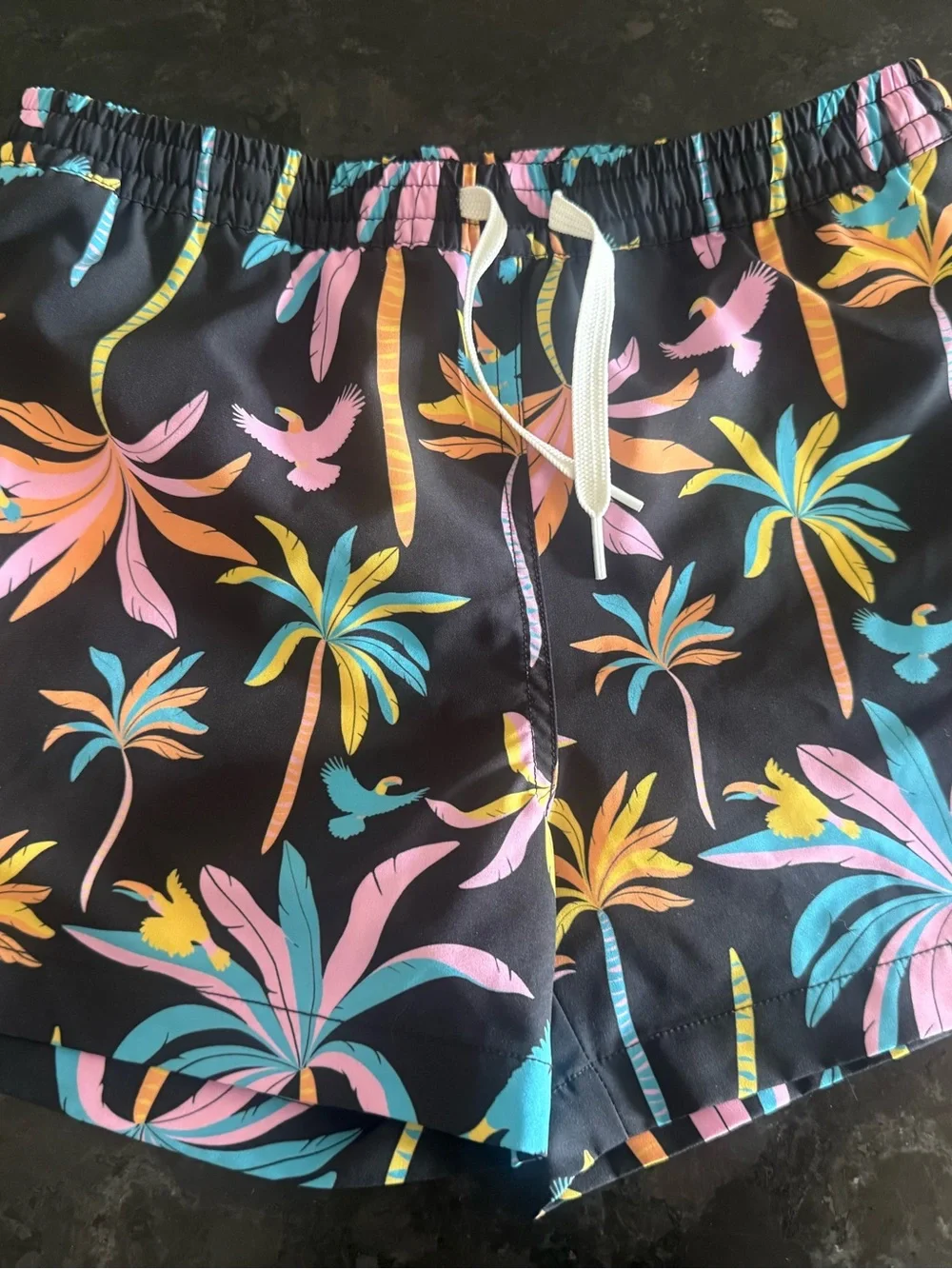 Boys chubbies Black Tropical Palm & Parrot Print Swim Shorts boys medium 10/12